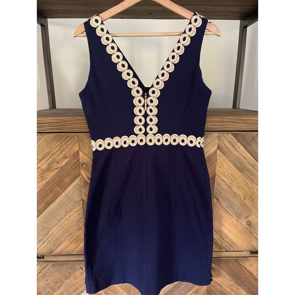 Lilly Pulitzer Esme Dress in Navy with Gold Metallic Trim Size 2 - Picture 8 of 9
